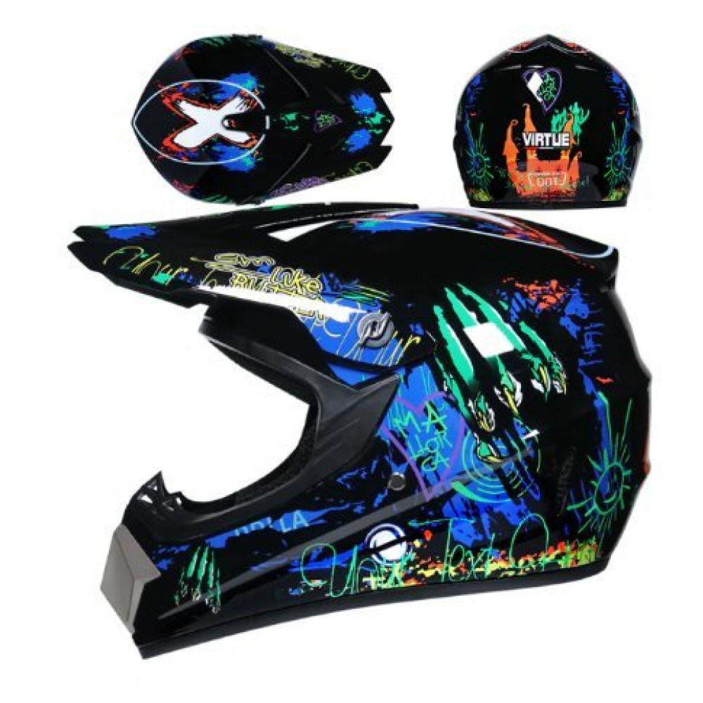 Шлем для мотокросса Orz (черный-синий Надписи)