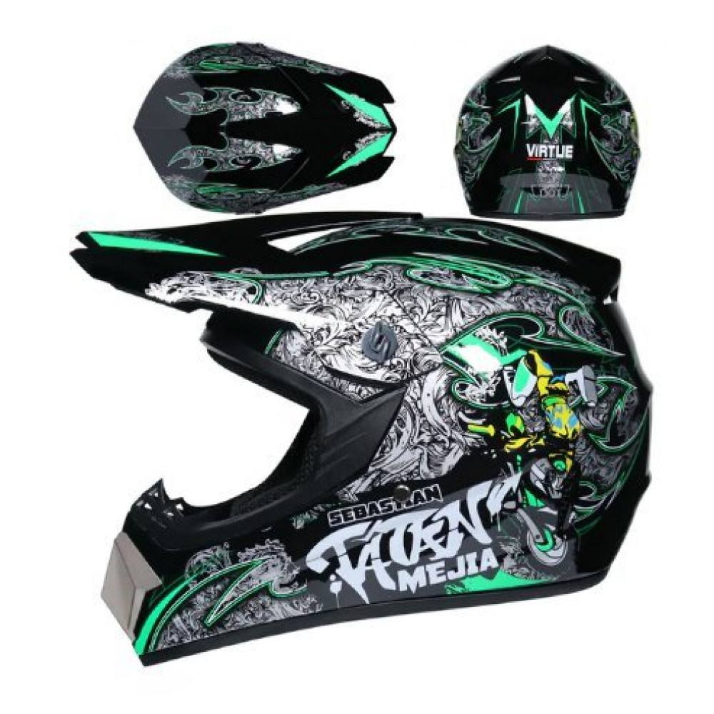 Шлем для мотокросса Orz (черный-белый-зеленый)