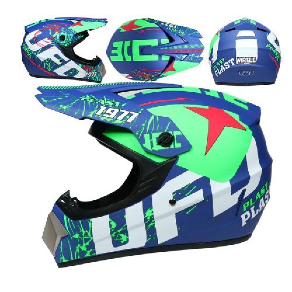 Шлем для мотокросса Orz (синий-зеленый-белый)