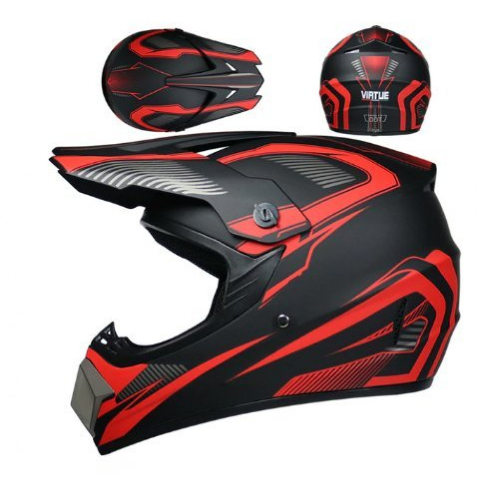 Шлем для мотокросса Orz (черный-красный Полосы)