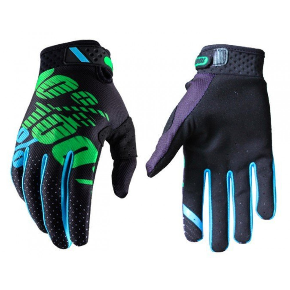 Перчатки для мотокросса ETBIKE 100% (черный-голубой-зеленый)