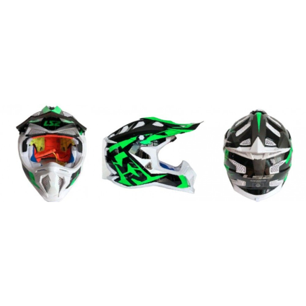 Шлем для мотокросса LS2 MX 470 (бело-черно-зеленый)