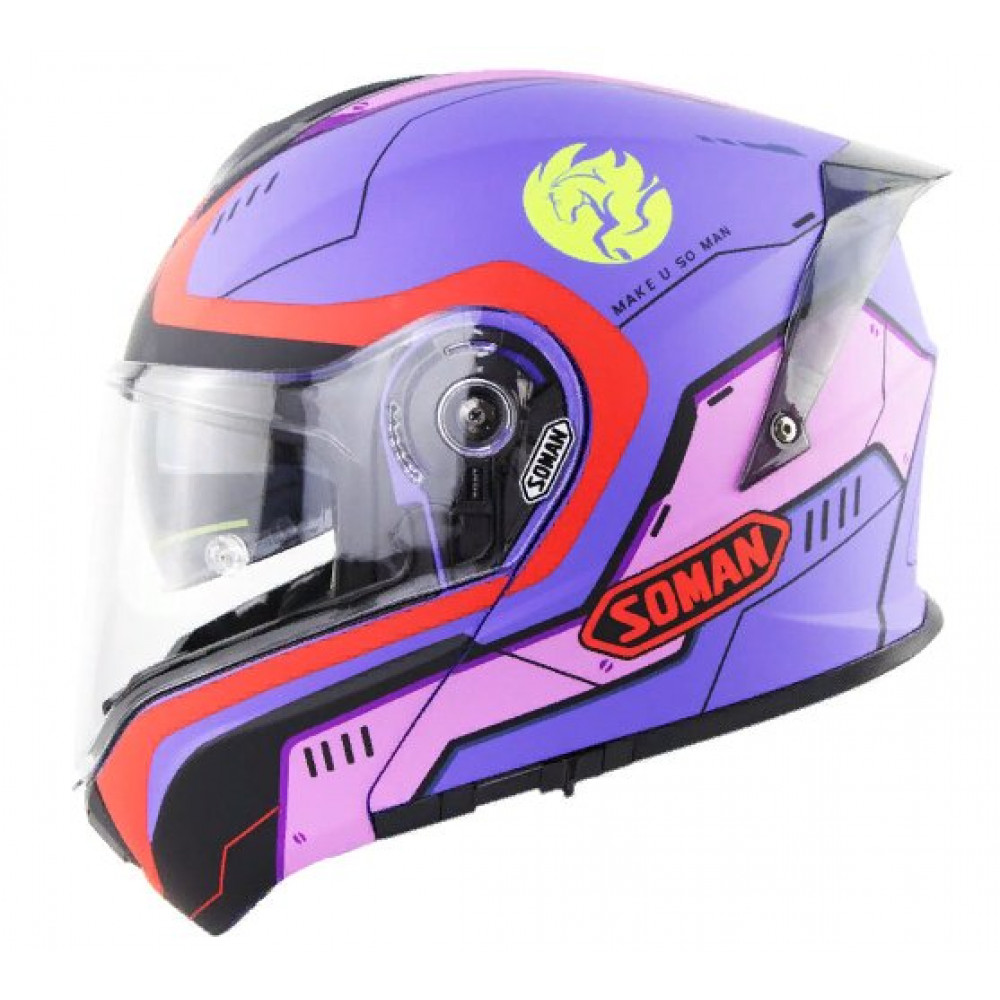 Модульный мотоциклетный шлем SOMAN PA901 (фиолетовый-розовый)