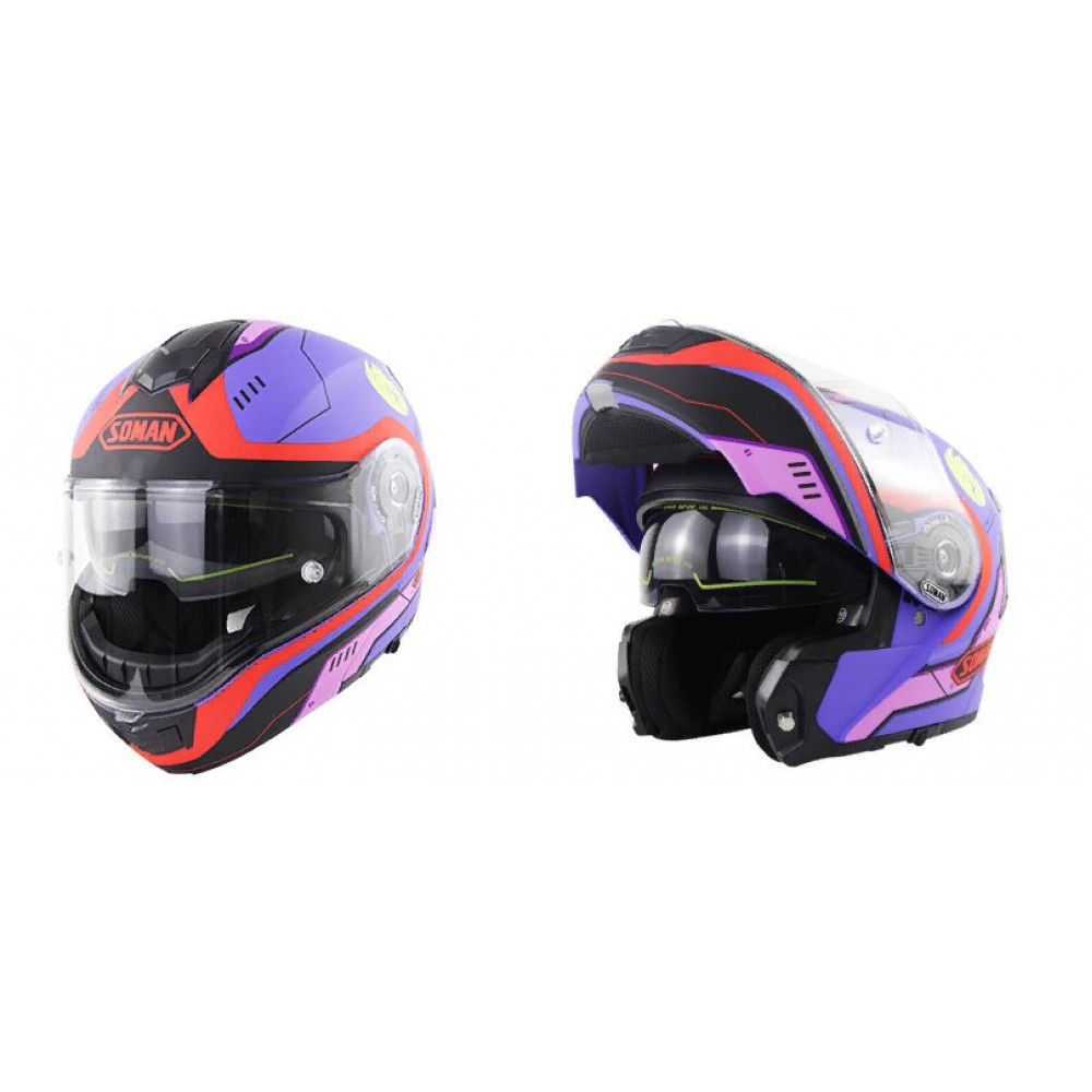 Модульный мотоциклетный шлем SOMAN PA901 (фиолетовый-розовый)