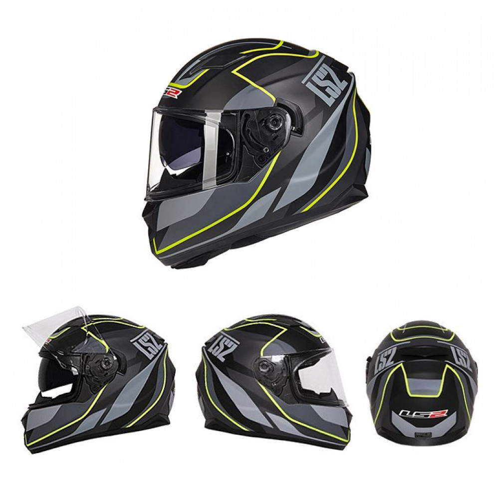 Шлем для мотоцикла LS2 FF320 (черный-серый-желтый)