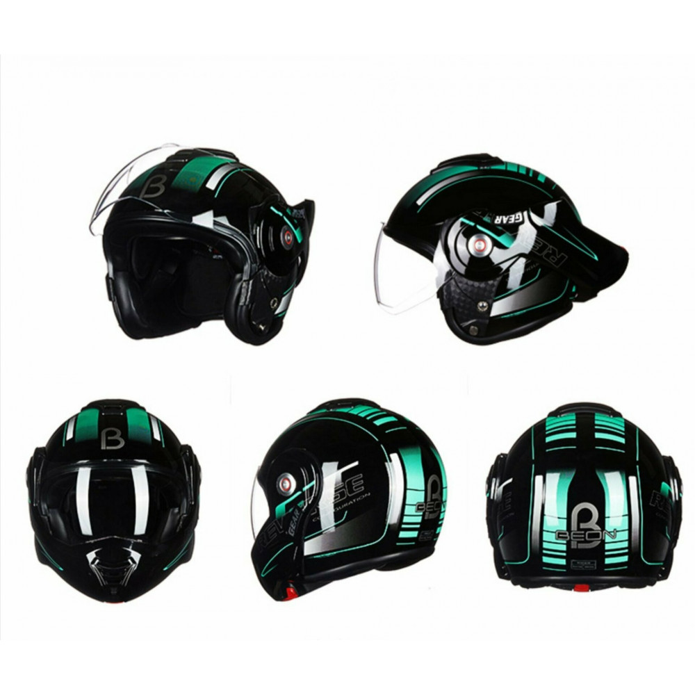 Шлем для мотоцикла BEON GEAR (черный-бирюзовый-глянцевый)