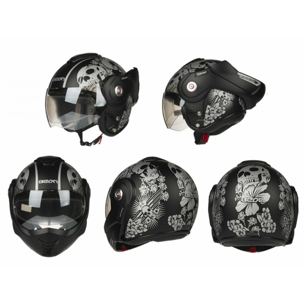 Шлем для мотоцикла BEON GEAR (серый Череп)