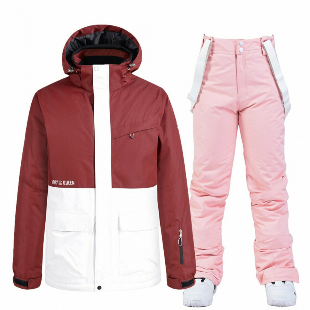 Костюм для горнолыжного спорта женский ARCTIC QUEEN FJ74 (бордовый-розовый)  