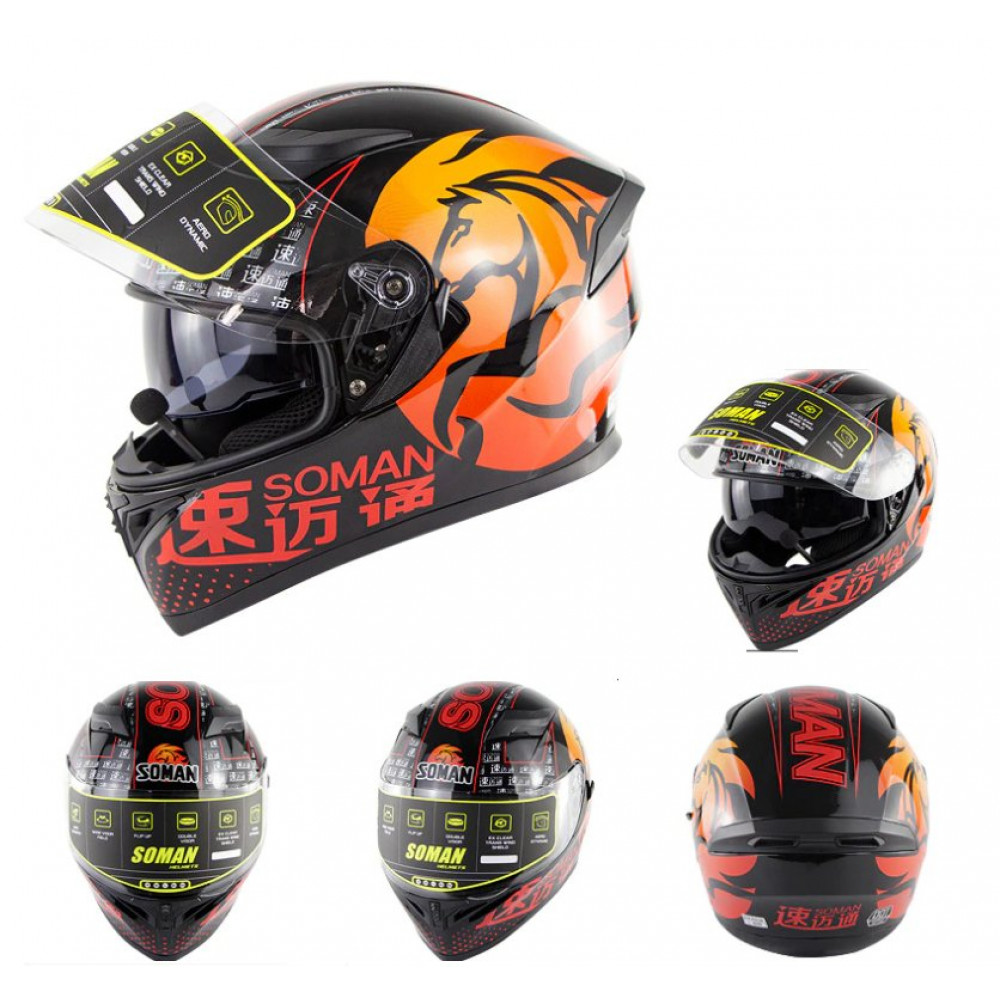 Шлем для картинга SOMAN SM839 (черно-оранжевый)