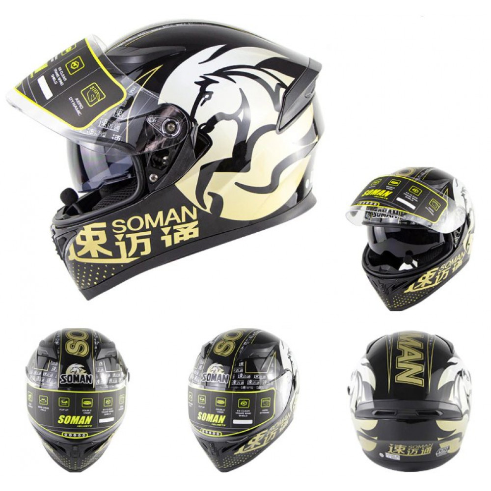 Шлем для картинга SOMAN SM839 (черный-желтый)