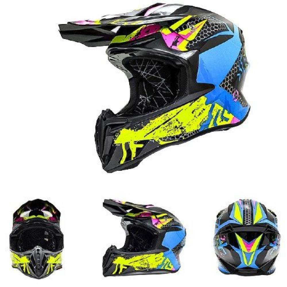 Шлем для мотокросса VIRTUE 902 (голубой-желтый-розовый)