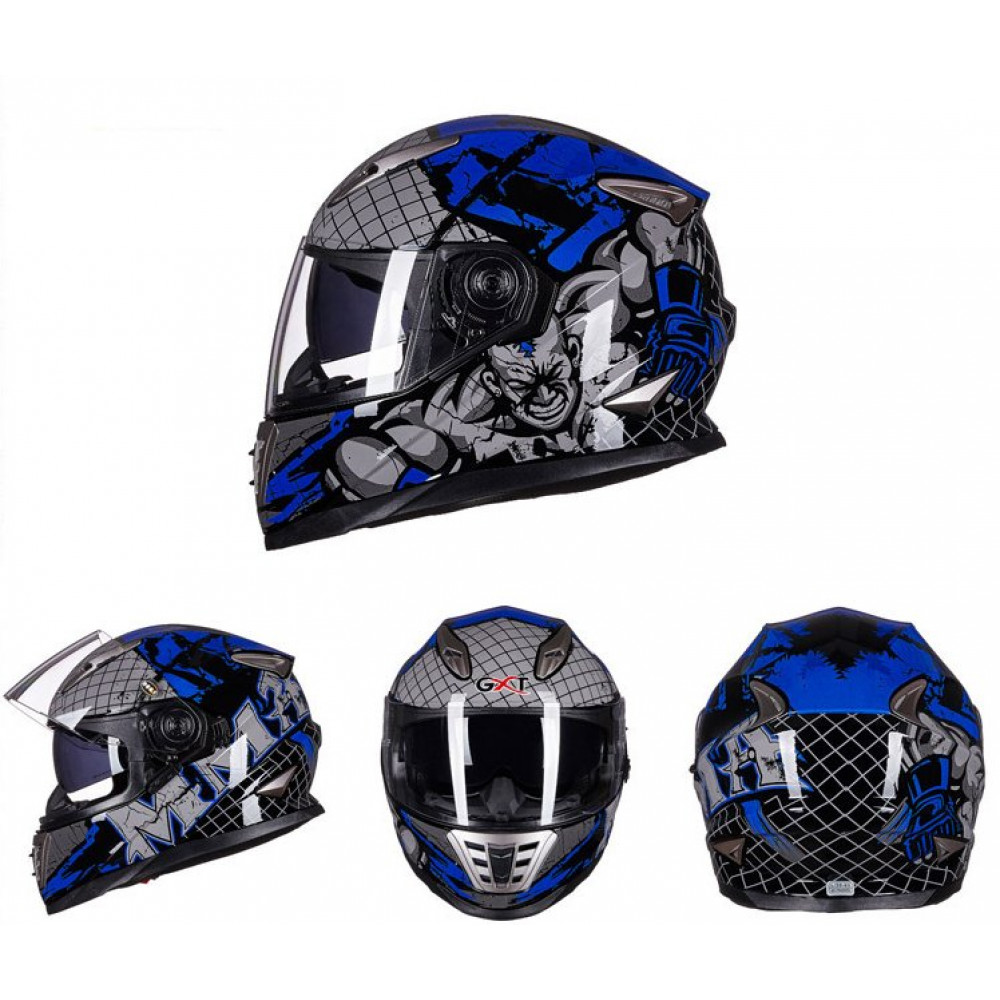 Шлем для картинга мужской GXT H999 (синий-серый-рисунок)