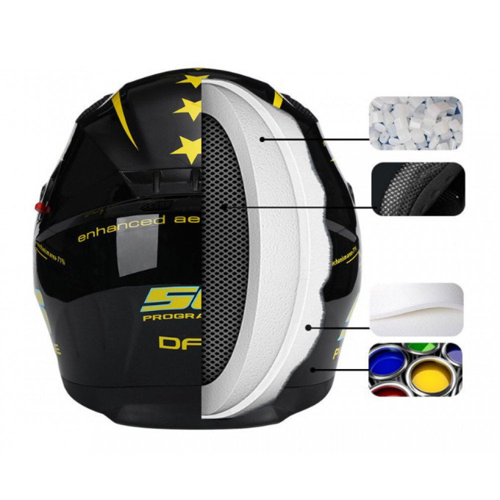 Шлем для автоспорта DFG TB6 черный противотуманный визор (синий)