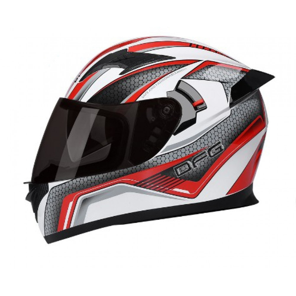 Шлем для автоспорта DFG TB6 черный противотуманный визор (белый-красный)