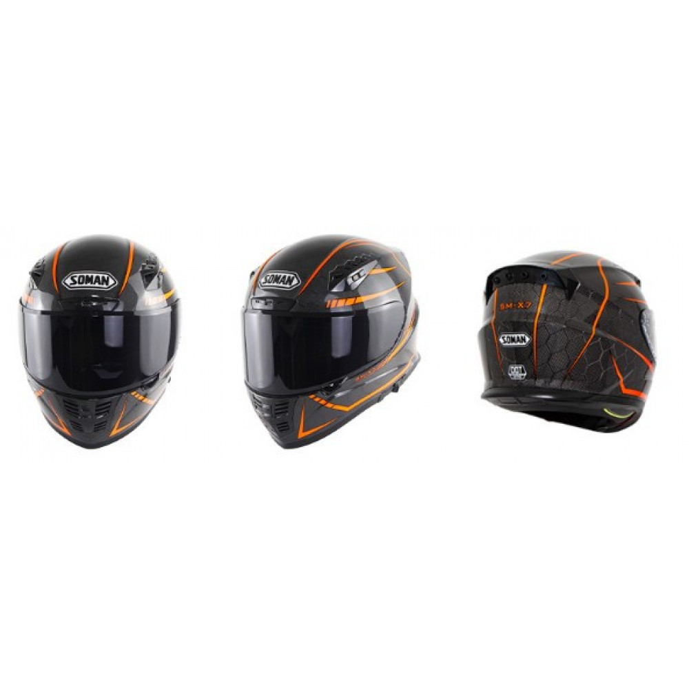 Шлем для мотоцикла SOMAN SM-X7 с черным визором (черный-оранжевый)