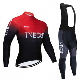 Велокостюм INEOS теплый мужской черные подтяжки (черный-красный)