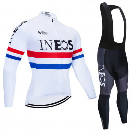 Велокостюм INEOS теплый мужской черные подтяжки (белый-красный-синий)
