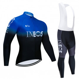 Велокостюм INEOS теплый мужской белые подтяжки (черный-синий)